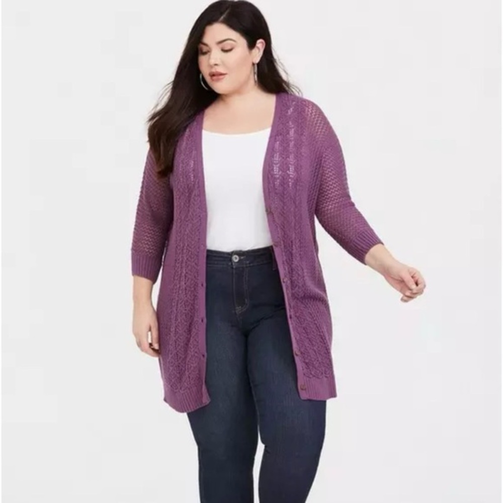 Torrid Purple Pointelle Boyfriend Cardigan Sweater Size Torrid 0‎ or US L/12 NWT